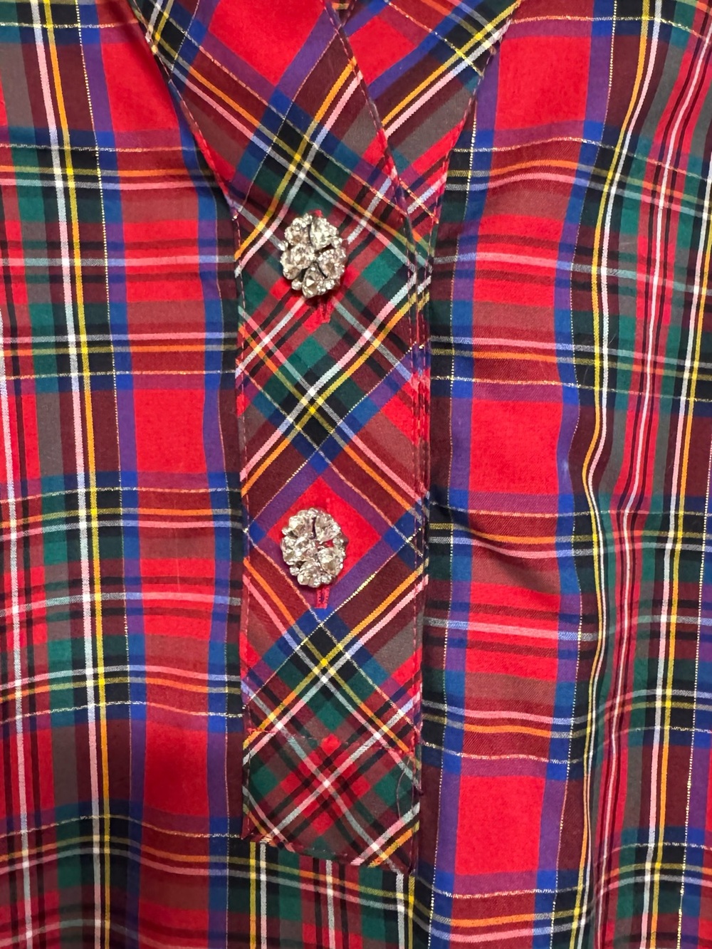 Talbots Red Tartan Plaid Popover Blouse L - Picture 2 of 5